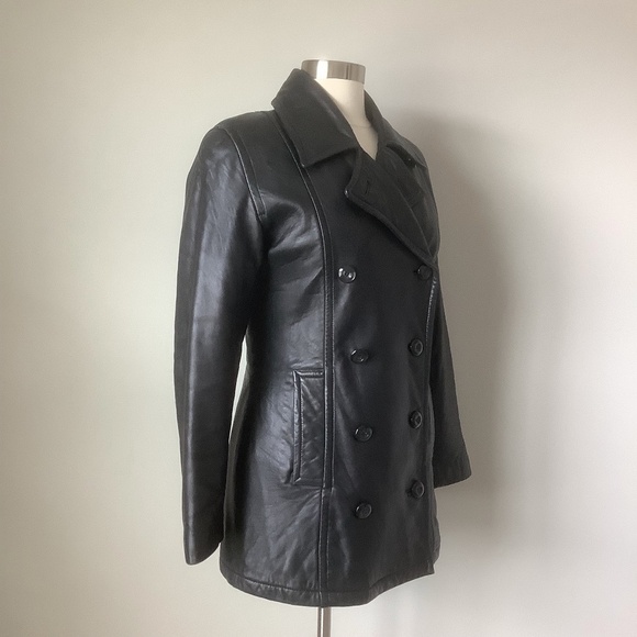 Hugo Buscati Collection Double Breasted Leather Military Style Peacoat Jacket - Picture 11 of 15